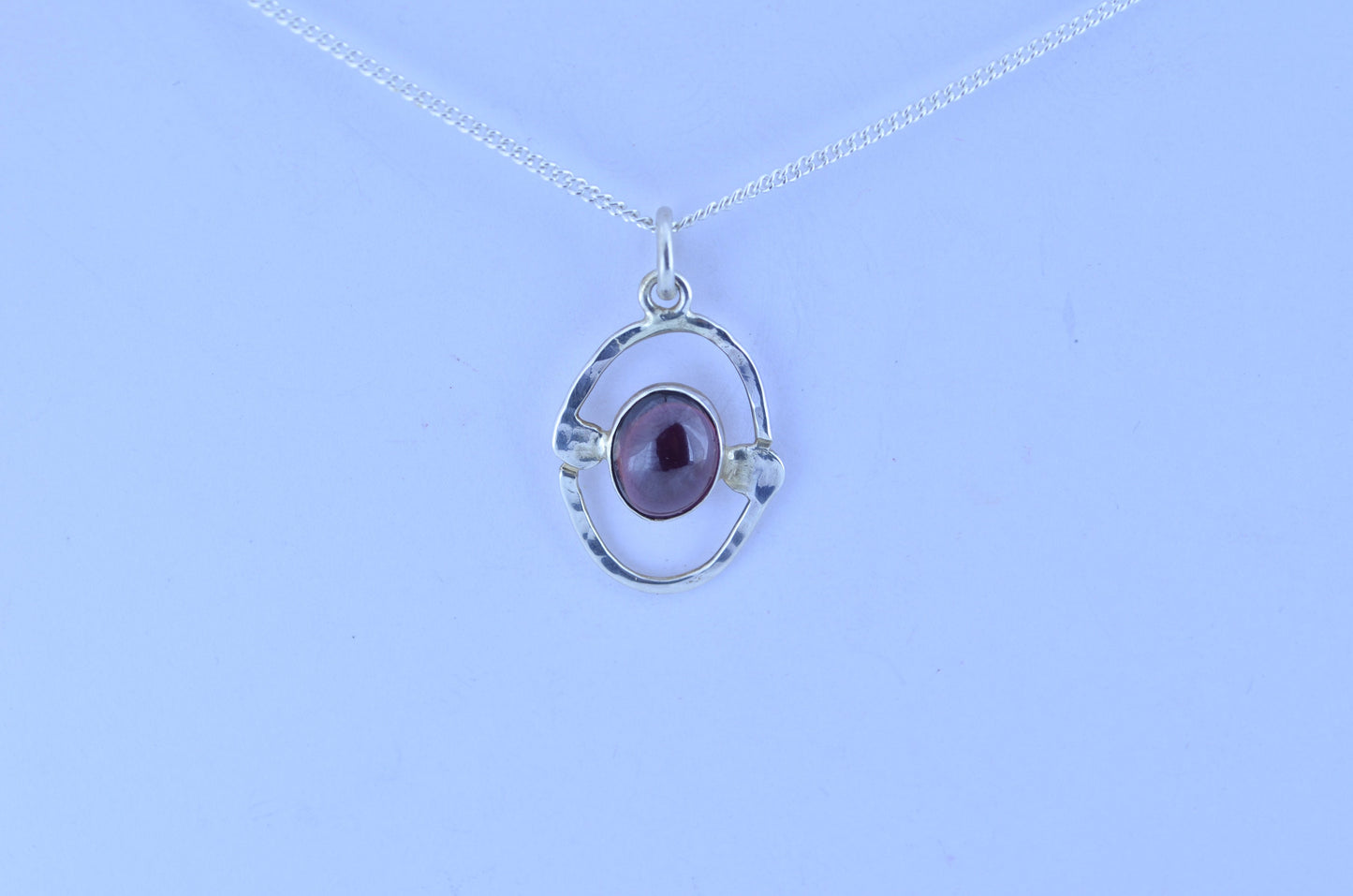garnet pendant, oval shape silver pendant, 18” chain, red natural gemstone