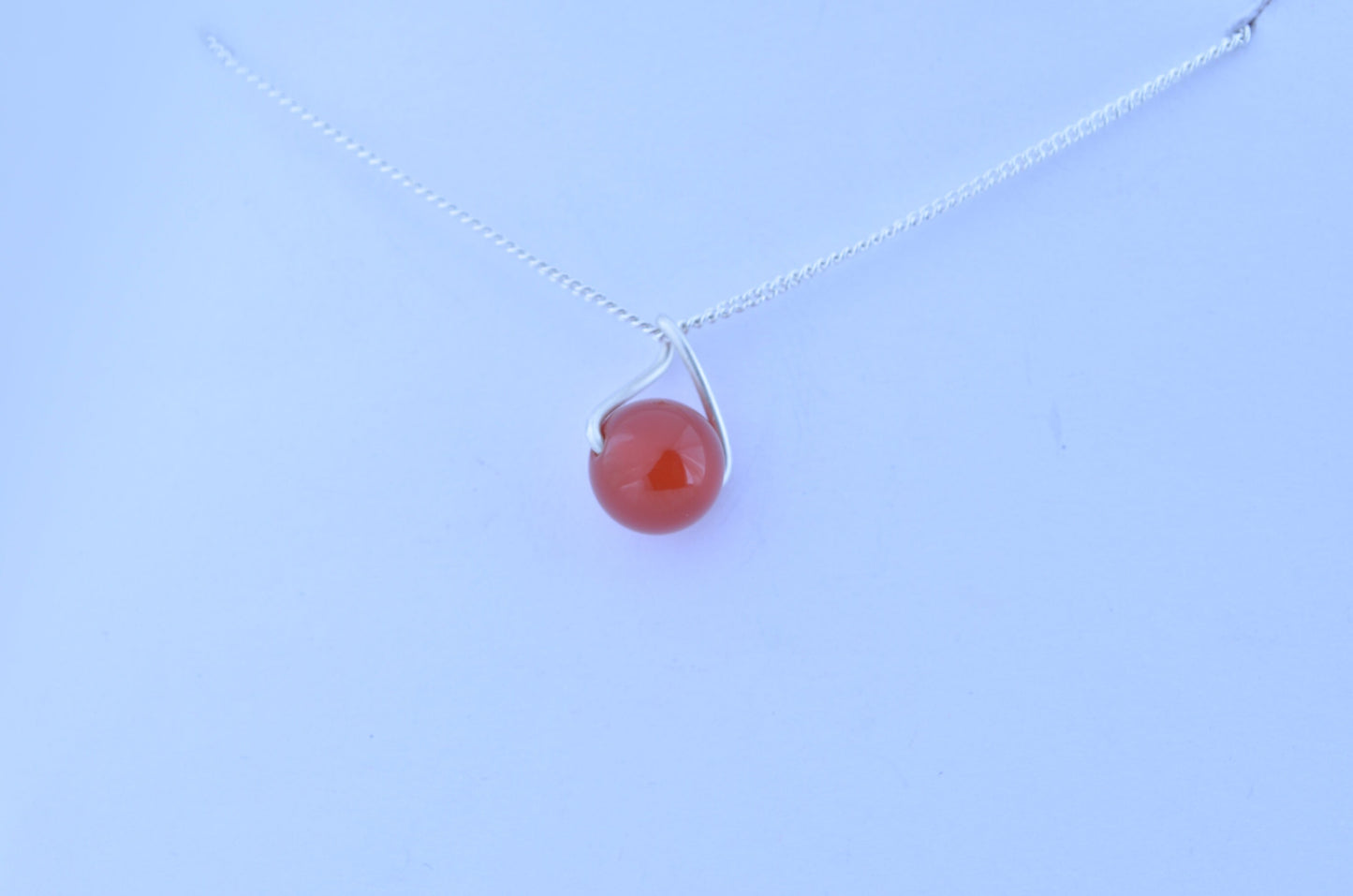 silver carnelian necklace, round natural red gemstone pendant, 18” chain
