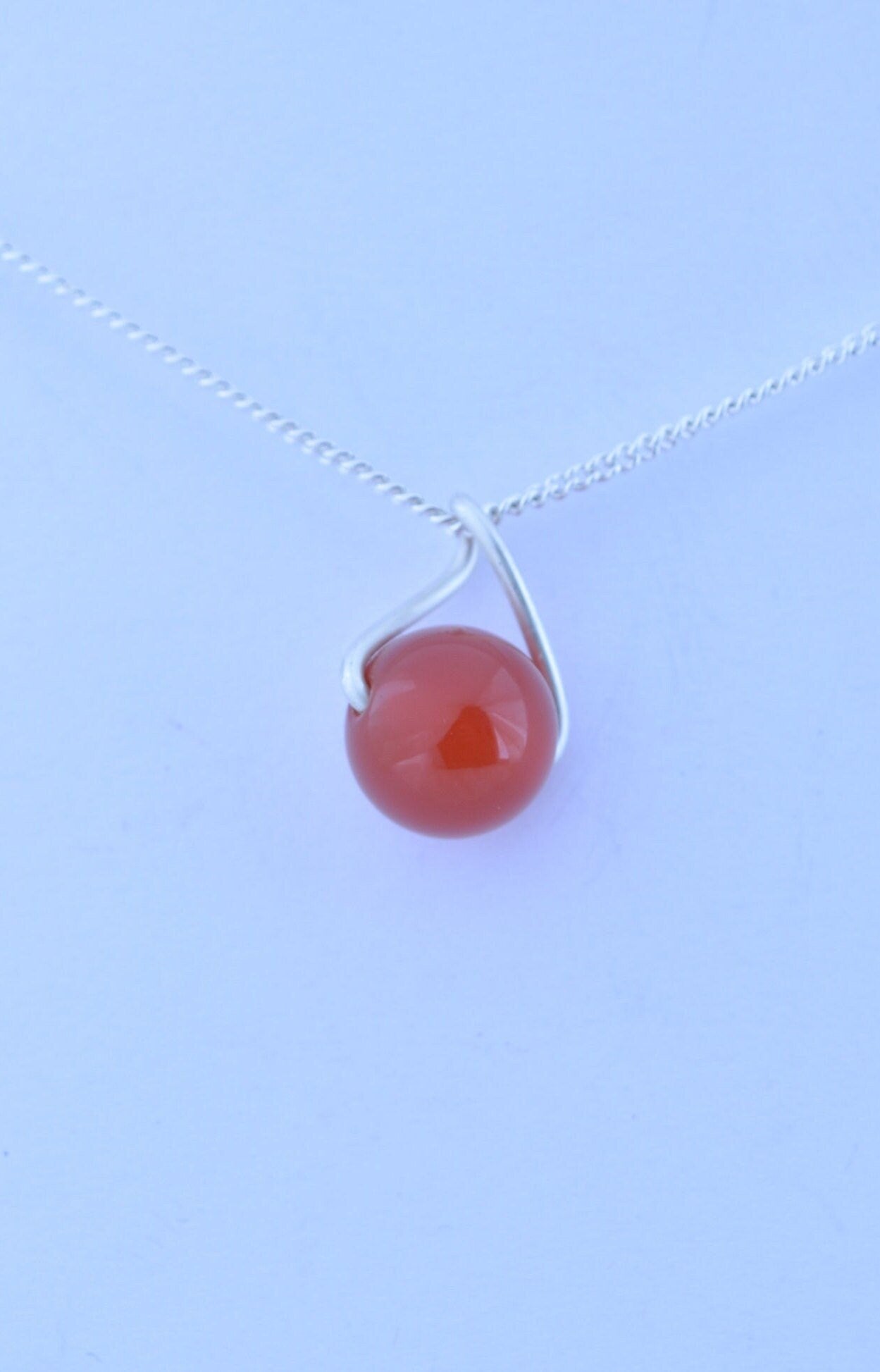 silver carnelian necklace, round natural red gemstone pendant, 18” chain