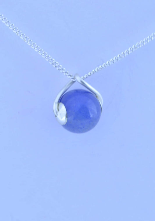 blue agate pendant, solid sterling silver necklace, 18” chain