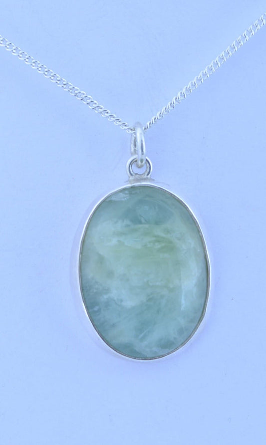 Silver aquamarine necklace, round stone pendant, natural oval shape gemstone, 18” chain