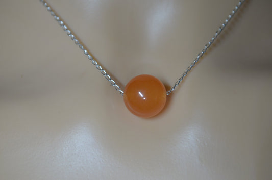 silver chain red aventurine bead  necklace, natural round shape gemstone, 18” chain