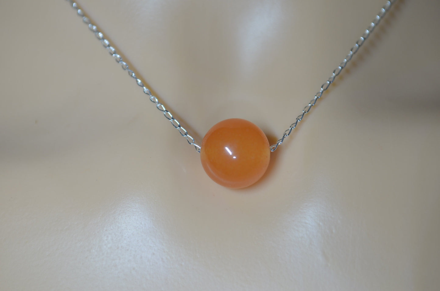 silver chain red aventurine bead  necklace, natural round shape gemstone, 18” chain