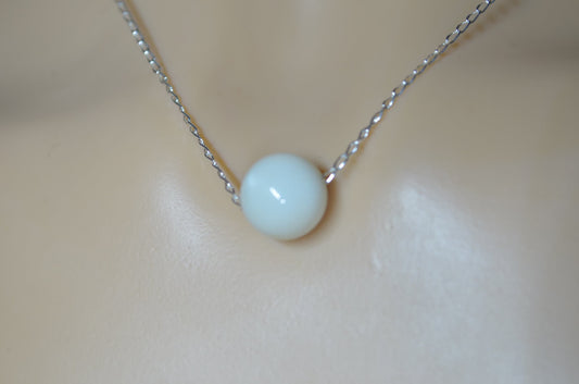 white moonstone bead silver necklace, round shape natural stone pendant, 18” chain
