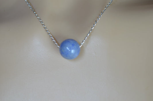 blue aventurine bead silver necklace, natural round shape gemstone, 18” chain
