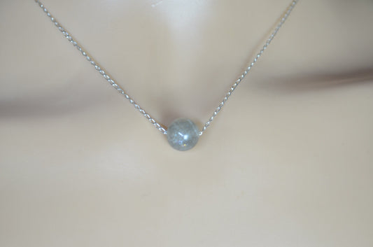 silver necklace labradorite bead 18” chain