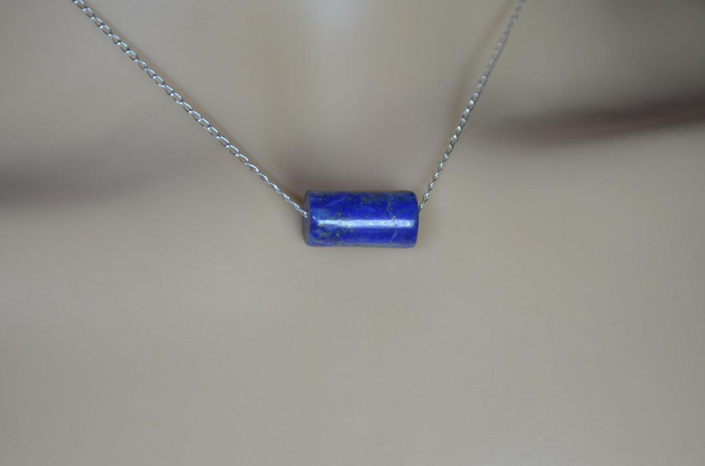 silver and lapis lazuli necklace, blue bead, natural gemstone, 18” chain
