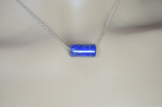 silver and lapis lazuli necklace, blue bead, natural gemstone, 18” chain