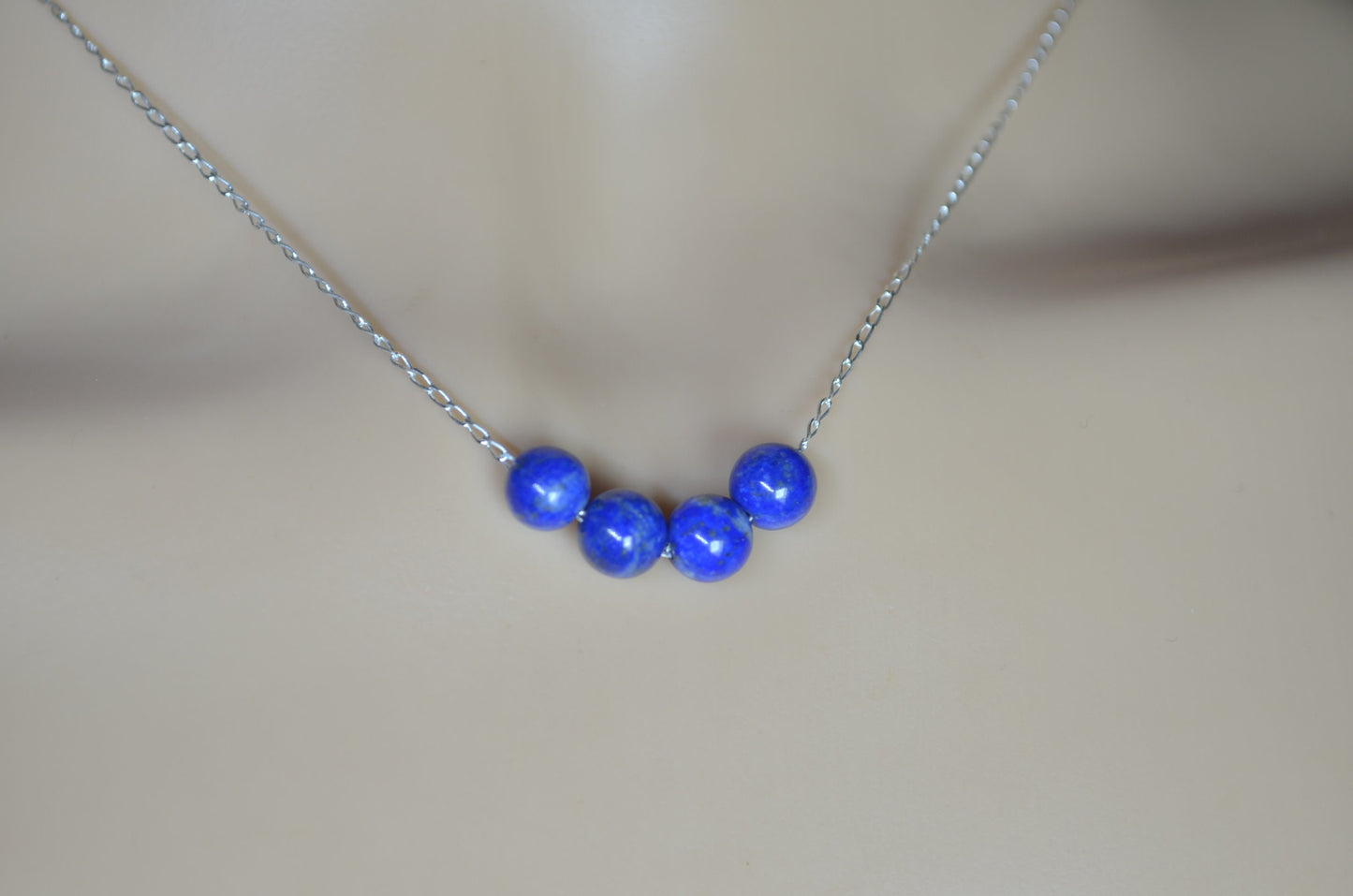 lapis lazuli necklace, blue bead, natural gemstone, 18” chain