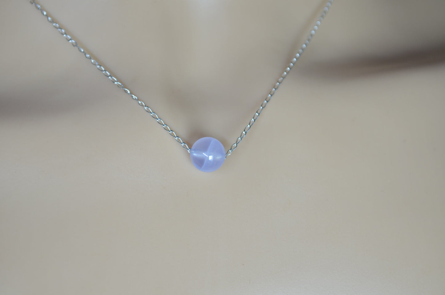 blue agate bead sterling silver necklace, 18” chain