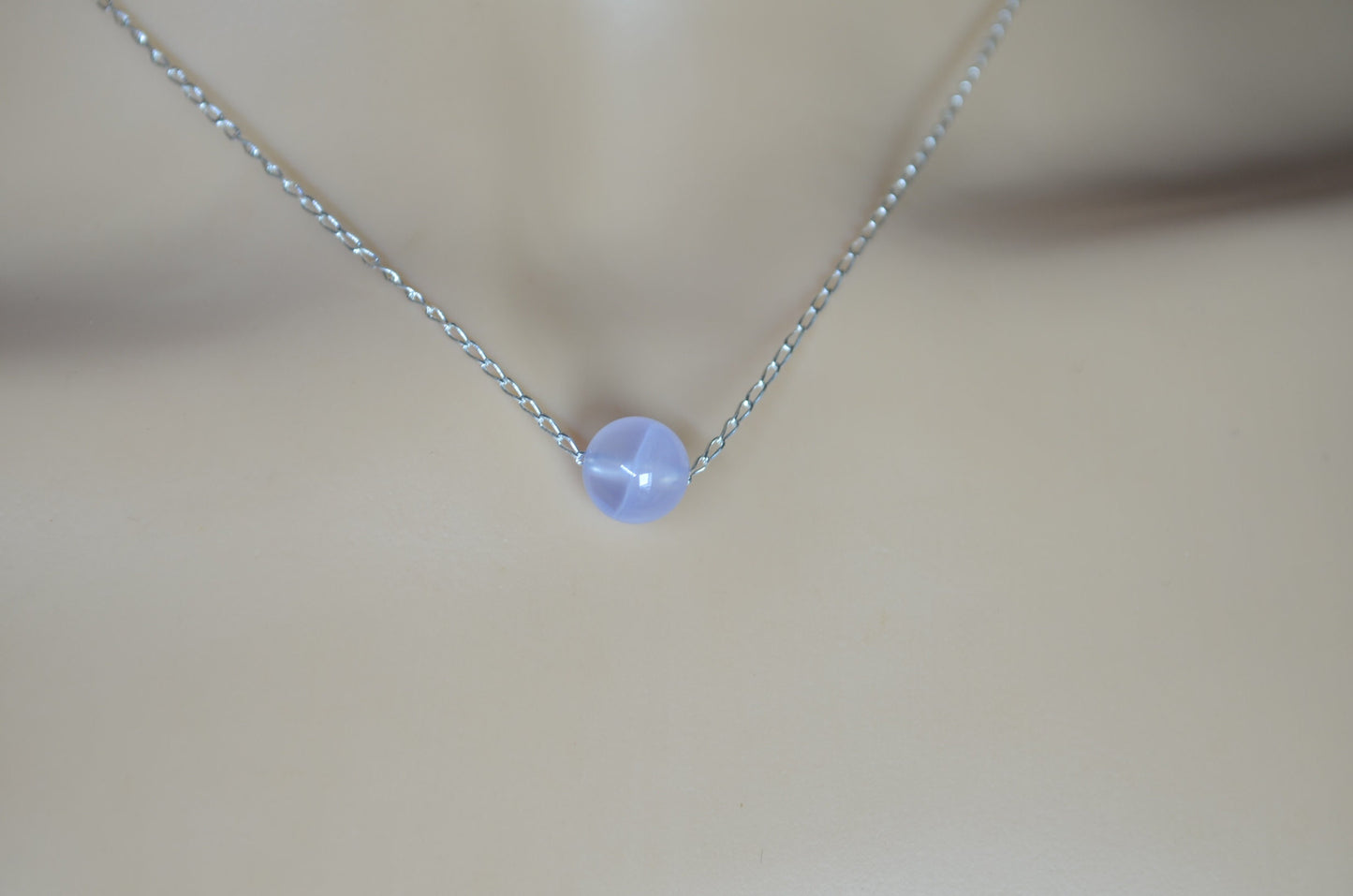 blue agate bead sterling silver necklace, 18” chain