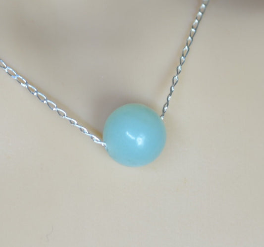 blue amazonite bead sterling silver necklace, 18” chain