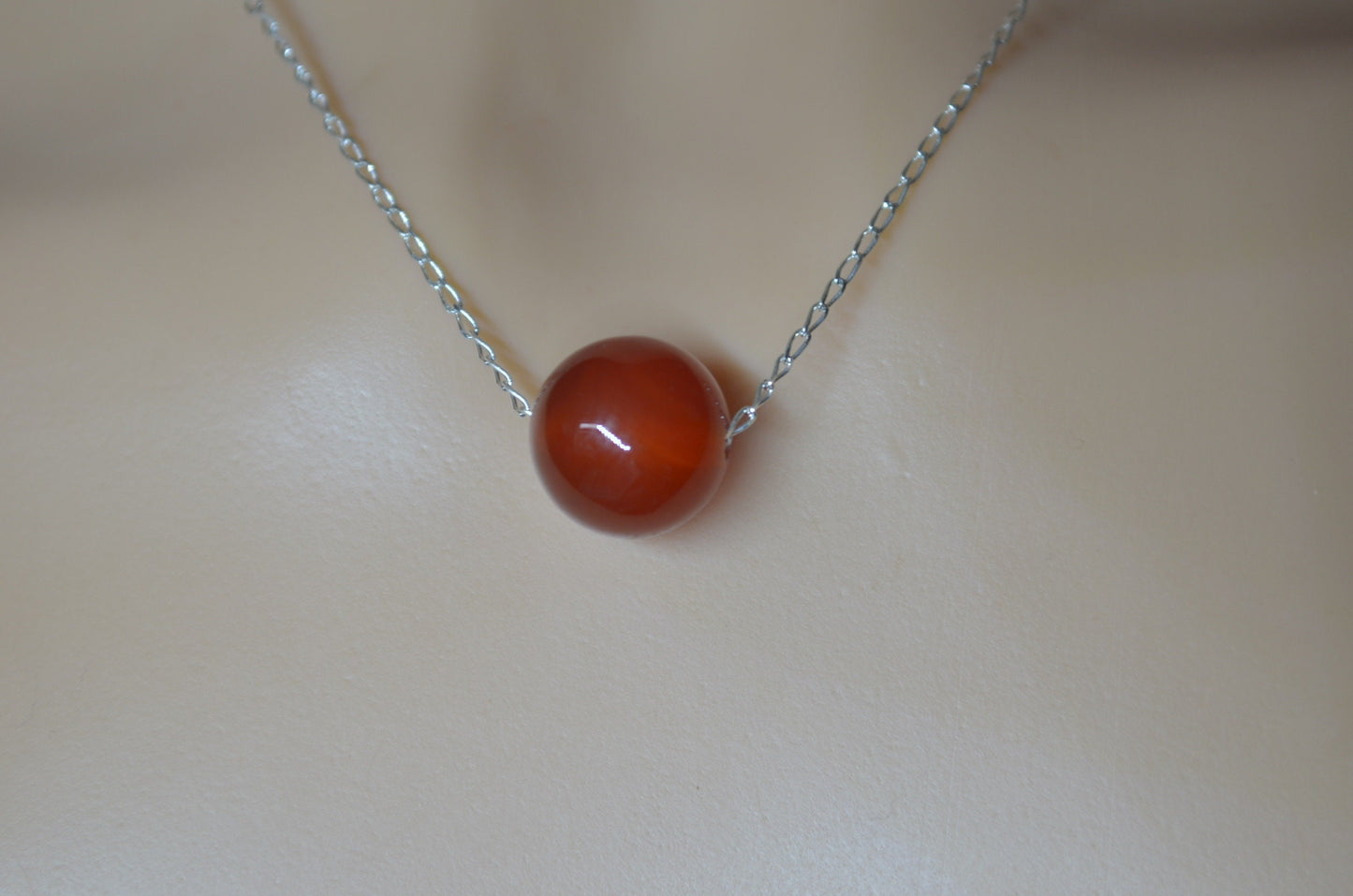 silver carnelian necklace, bell shape natural red gemstone pendant, 18” chain