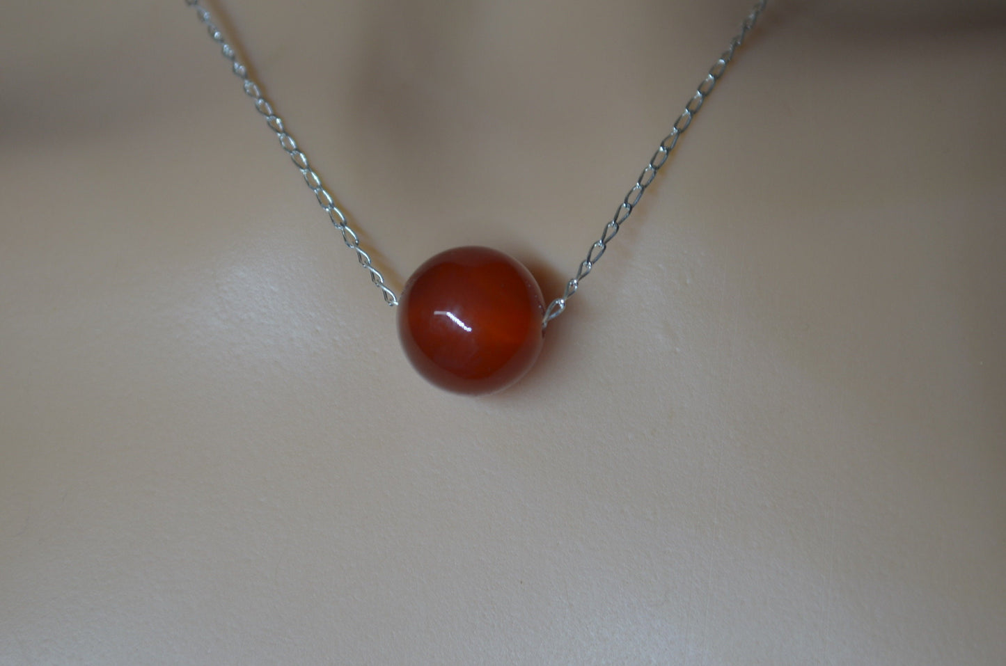 silver carnelian necklace, bell shape natural red gemstone pendant, 18” chain