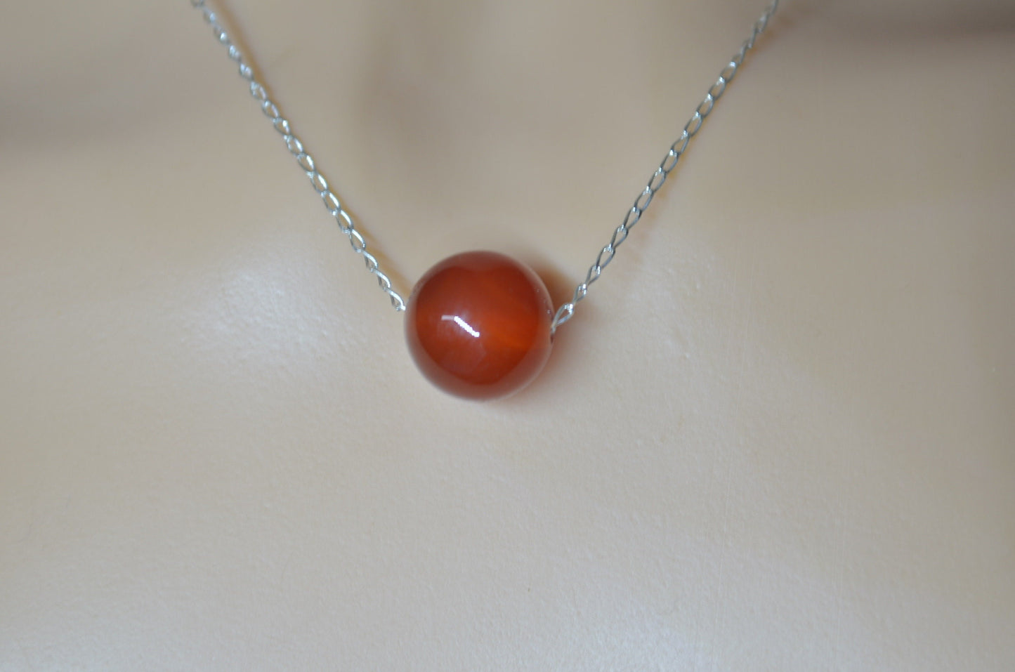 silver carnelian necklace, bell shape natural red gemstone pendant, 18” chain