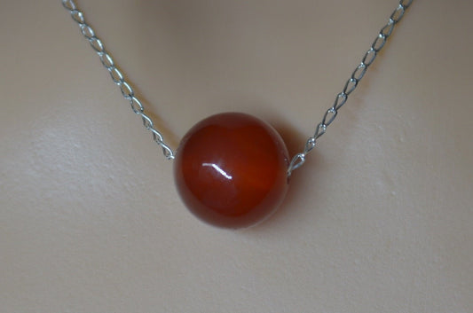 silver carnelian necklace, bell shape natural red gemstone pendant, 18” chain
