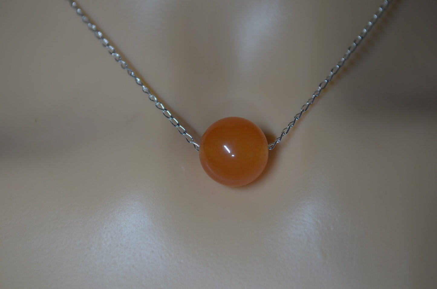 silver chain red aventurine bead  necklace, natural round shape gemstone, 18” chain