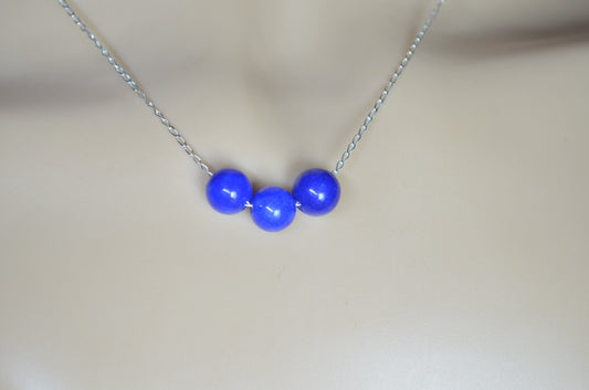 blue agate bead sterling silver beads necklace, 18” chain