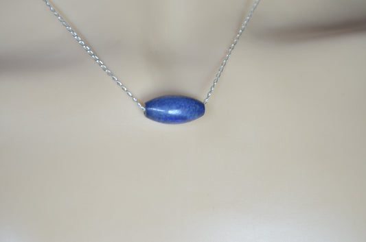 silver necklace lapis lazuli, blue bead, natural gemstone, 18” chain