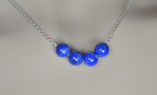 lapis lazuli necklace, blue bead, natural gemstone, 18” chain