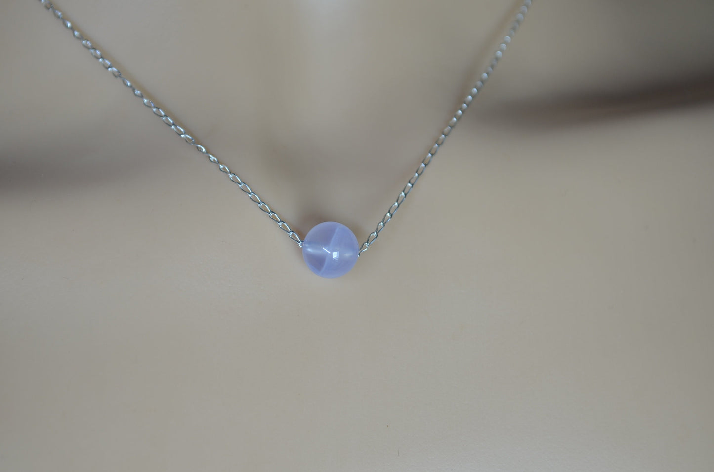 blue agate bead sterling silver necklace, 18” chain