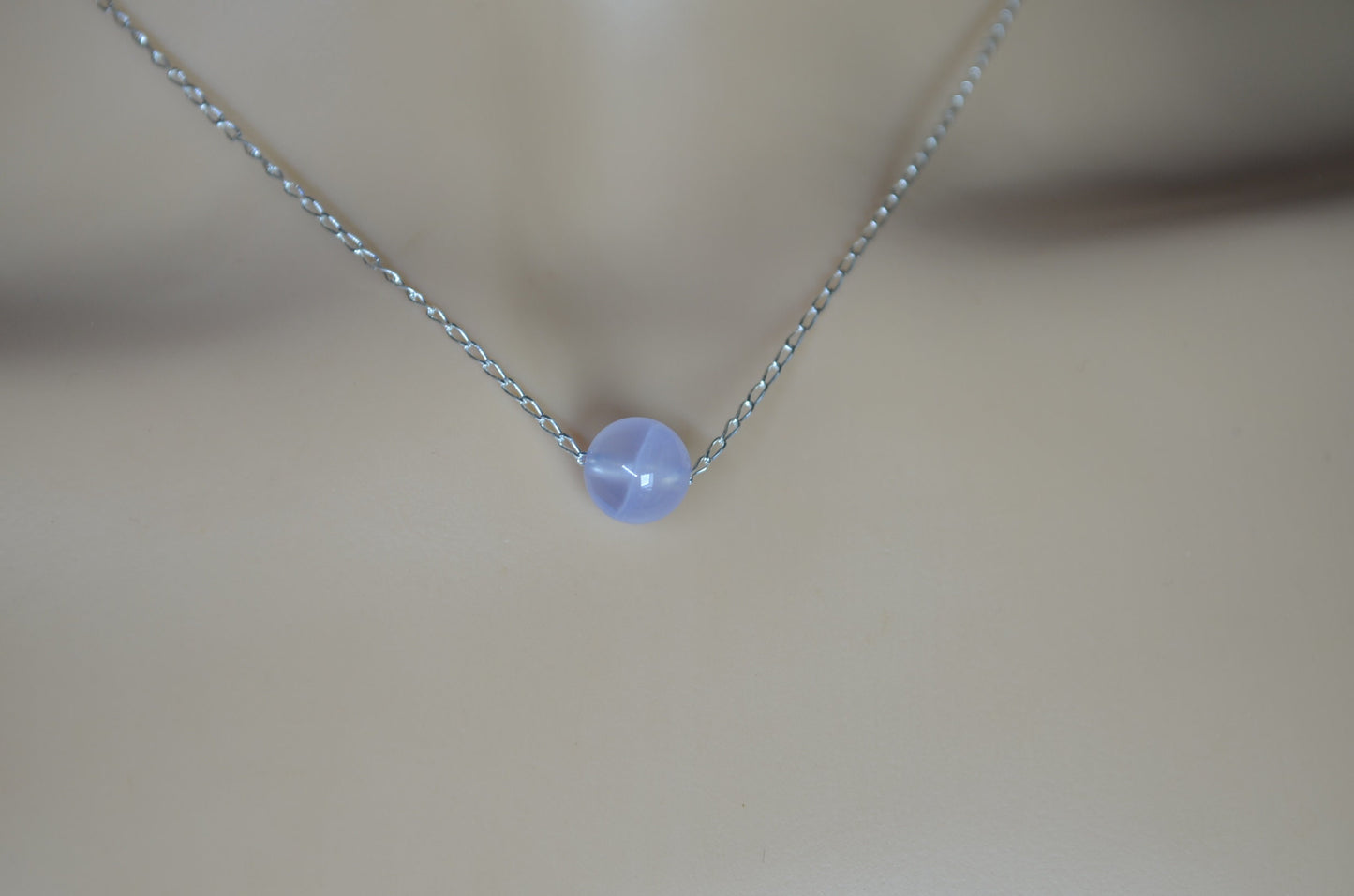 blue agate bead sterling silver necklace, 18” chain