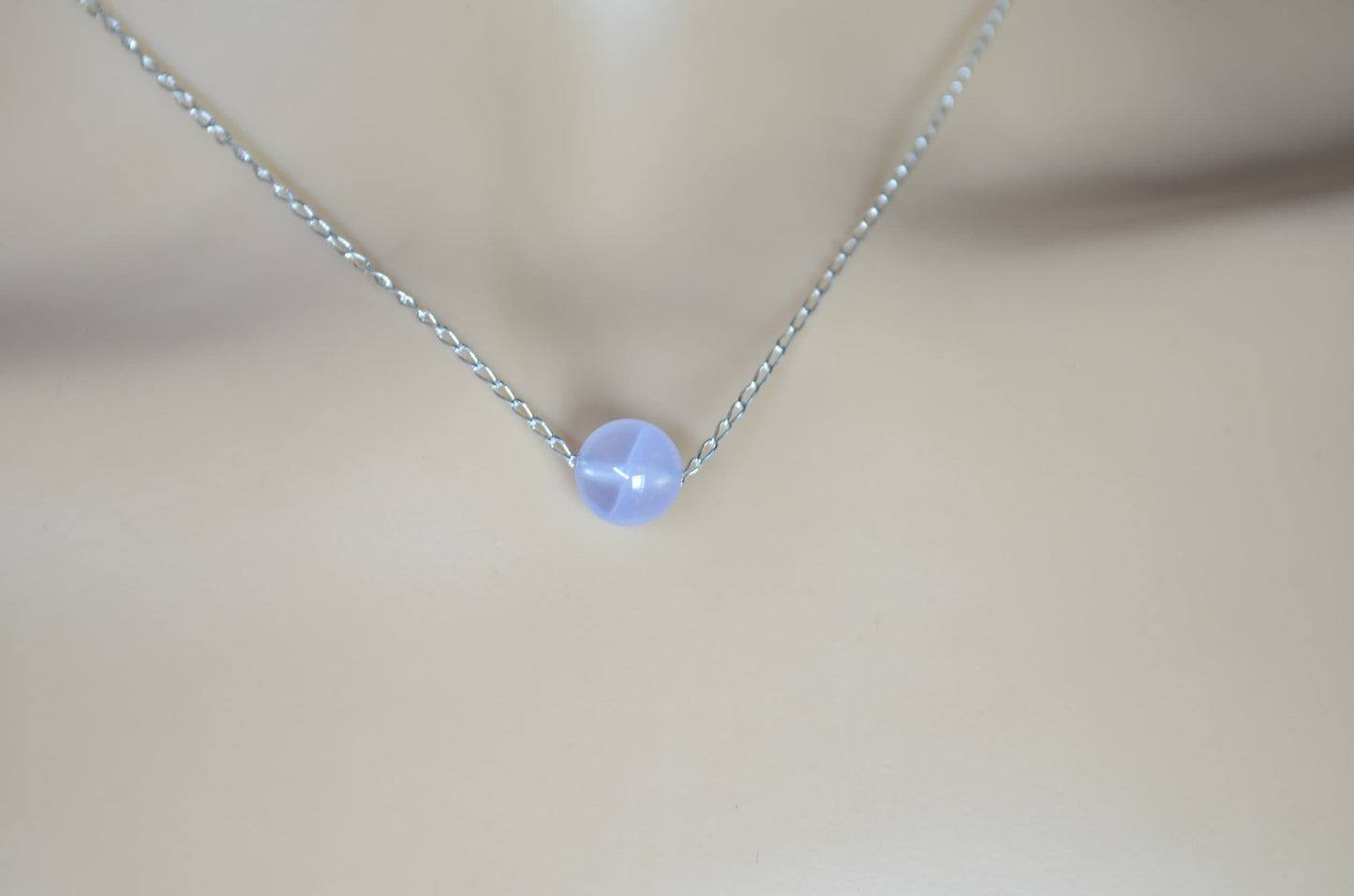 blue agate bead sterling silver necklace, 18” chain