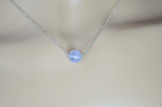 blue agate bead sterling silver necklace, 18” chain